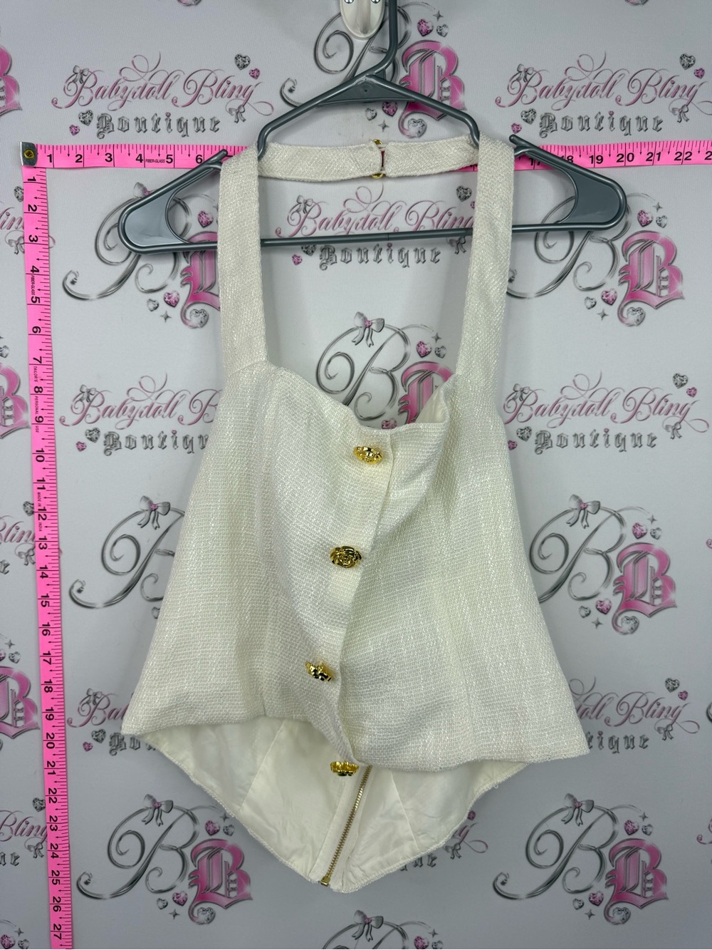 Fashion Nova tank top Ivory Textured Bustier Top with Gold Buttons